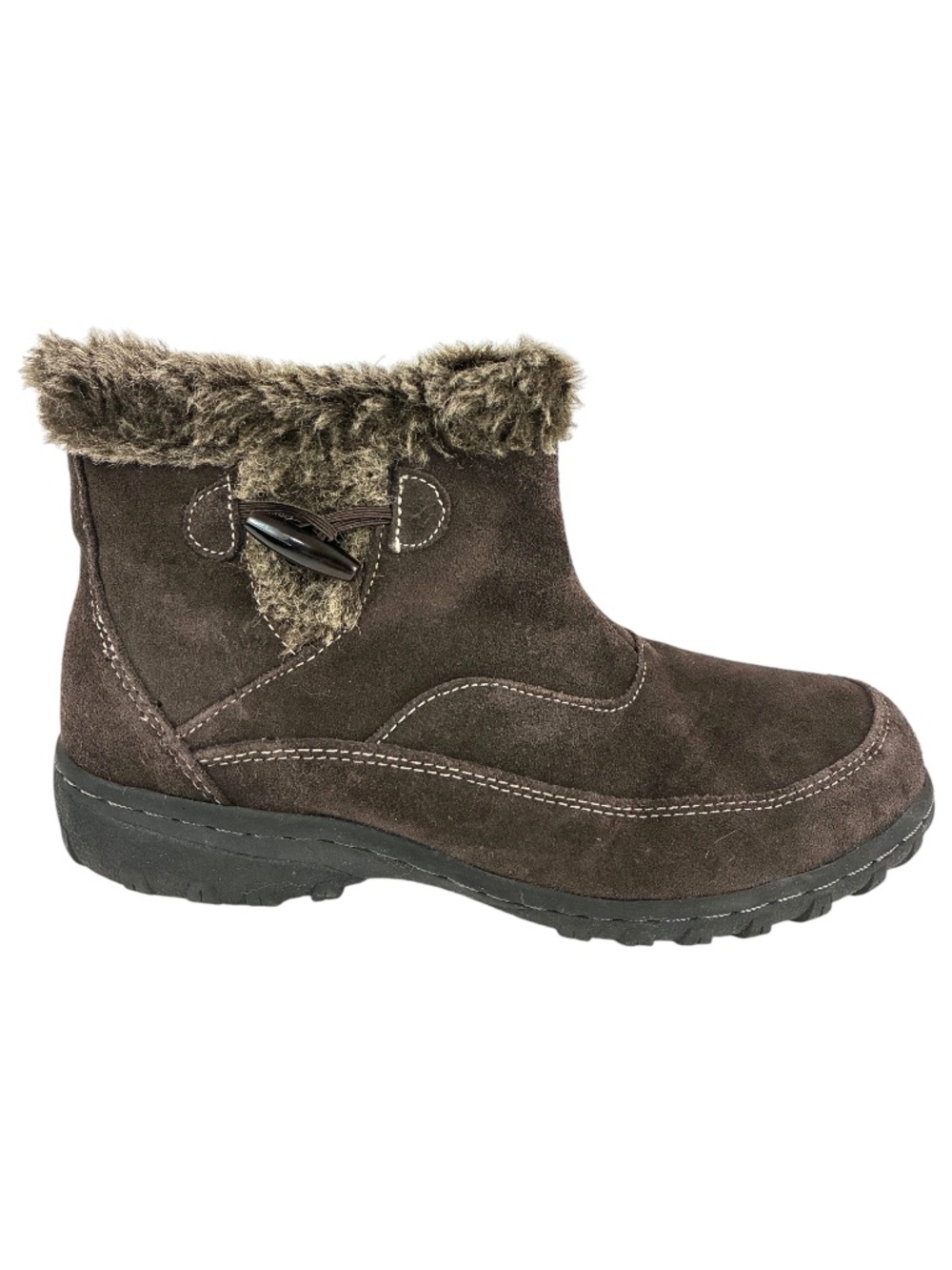 Khombu Suede Fur Lined Boots 7 Gracie Winter Brown Tan Ankle Booties Low Heel